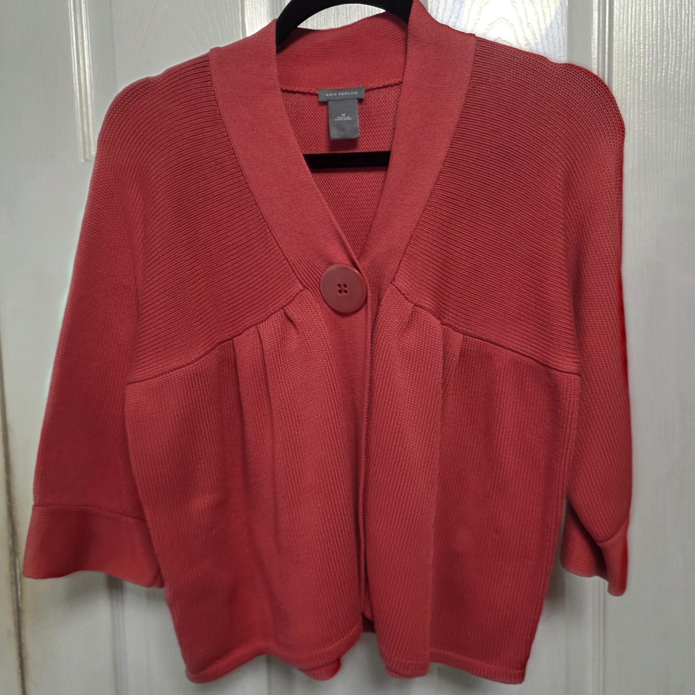 Ann Taylor Coral Knit Cardigan Sweater Medium